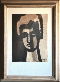 Portrait of A Young Woman, Mid Century Modern Watercolor, Signed, 1960