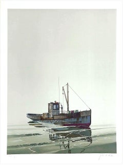 CAY RUNNER Signed Lithograph, Realistic Runner Boat on Calm Water, Marine Art