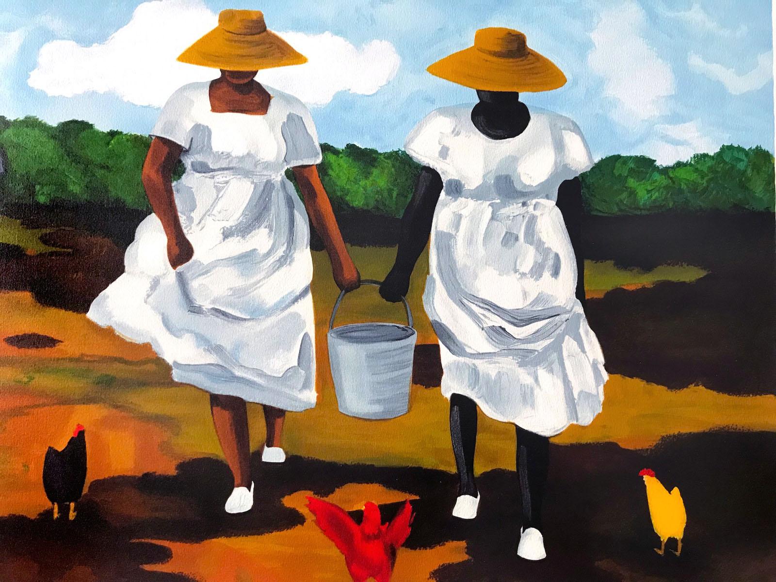Jonathan Green Figurative Print - Sharing The Chores, Signed Lithograph, African American Heritage, Gullah Culture