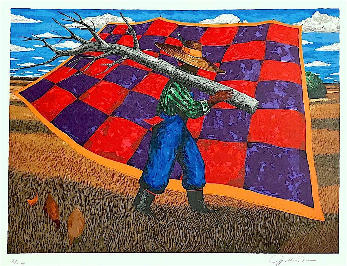 Jonathan Green Landscape Print - GEECH Signed Lithograph, African American Gullah Geechee Culture Checkered Quilt
