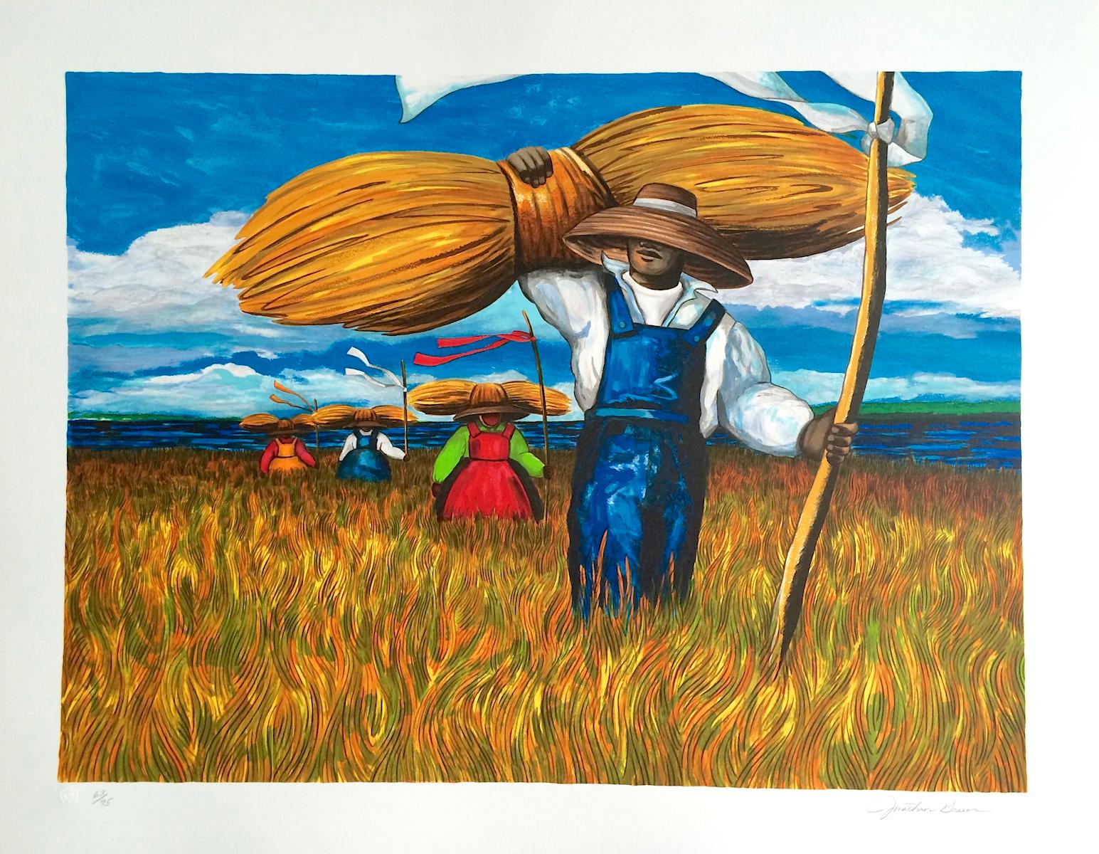 Sweetgrass Carriers, Signed Lithograph, African American, Gullah Culture - Print by Jonathan Green