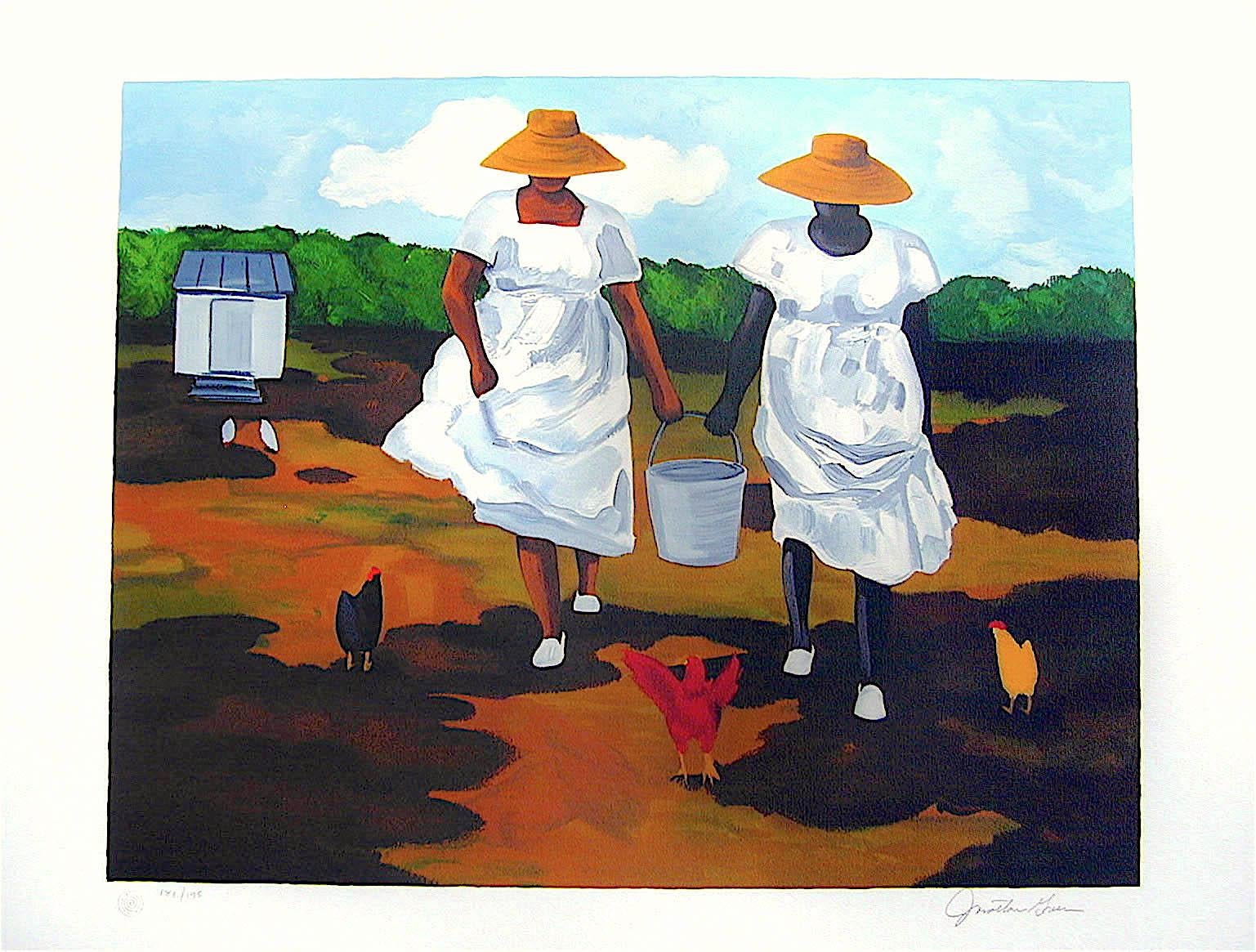 Jonathan Green Sharing The Chores, Signed Lithograph, African