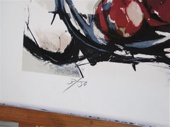 FEMALE NUDE WITH FRUIT Signierte Lithographie:: Modernistische abstrakte Nackt-Schale mit Obstschale