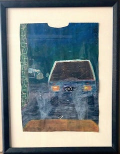 Vintage FAST FOOD BREAKFAST Signed Oil Pastel on Paper, Take Out Food Drive-Thru Window