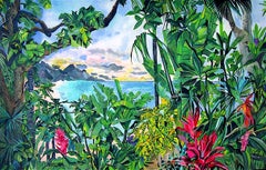 BEYOND EARTHS BEAUTY Signed Original Lithograph, Colorful Tropical Landscape