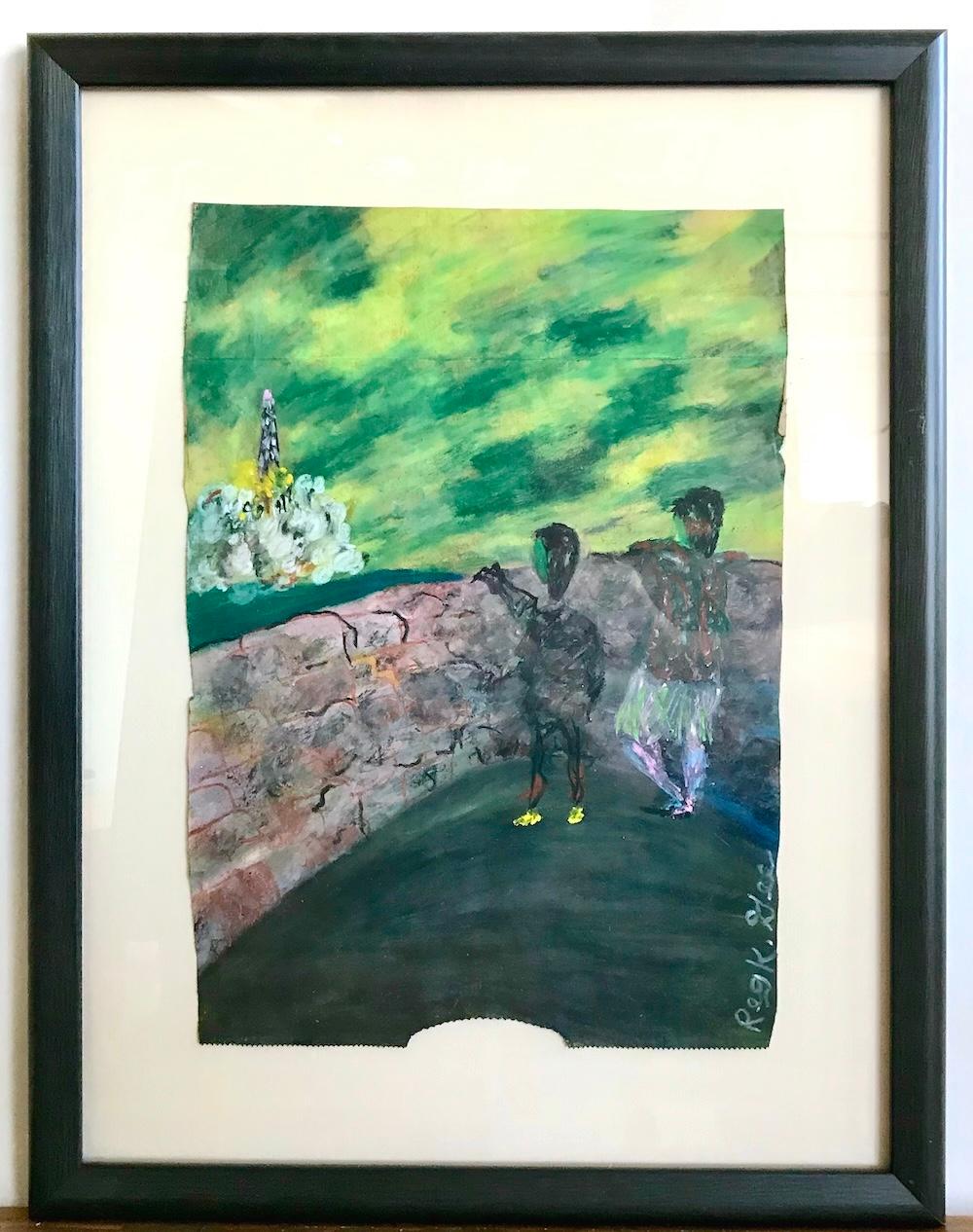 LANZAMIENTO DEL COHETE Pastel al óleo firmado, Paisaje abstracto, Viaje espacial, Arte visionario en venta 6