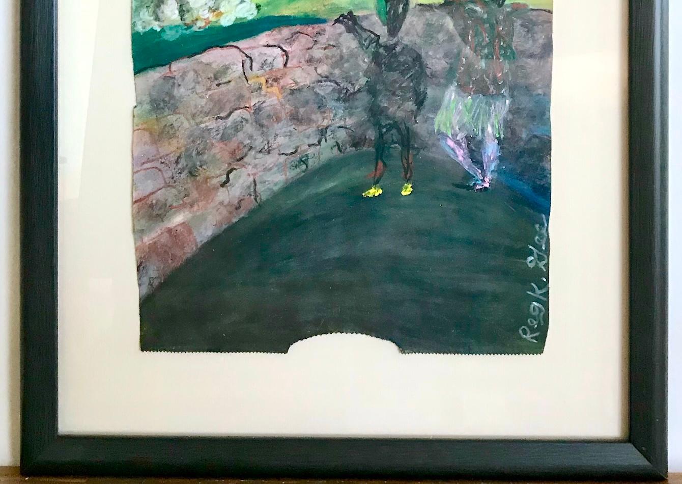 LANZAMIENTO DEL COHETE Pastel al óleo firmado, Paisaje abstracto, Viaje espacial, Arte visionario en venta 3