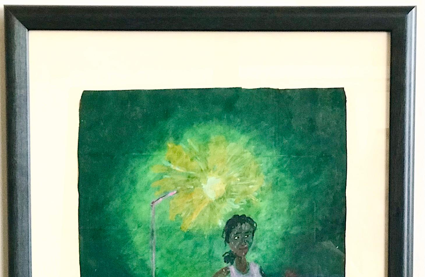 CALORIE BURNER(TERCERA HORA) Firmado Óleo Pastel Niña Pantalón Corto Entrenamiento Cinta de Correr Rosa - Figurative Art Azul de Reginald K. Gee