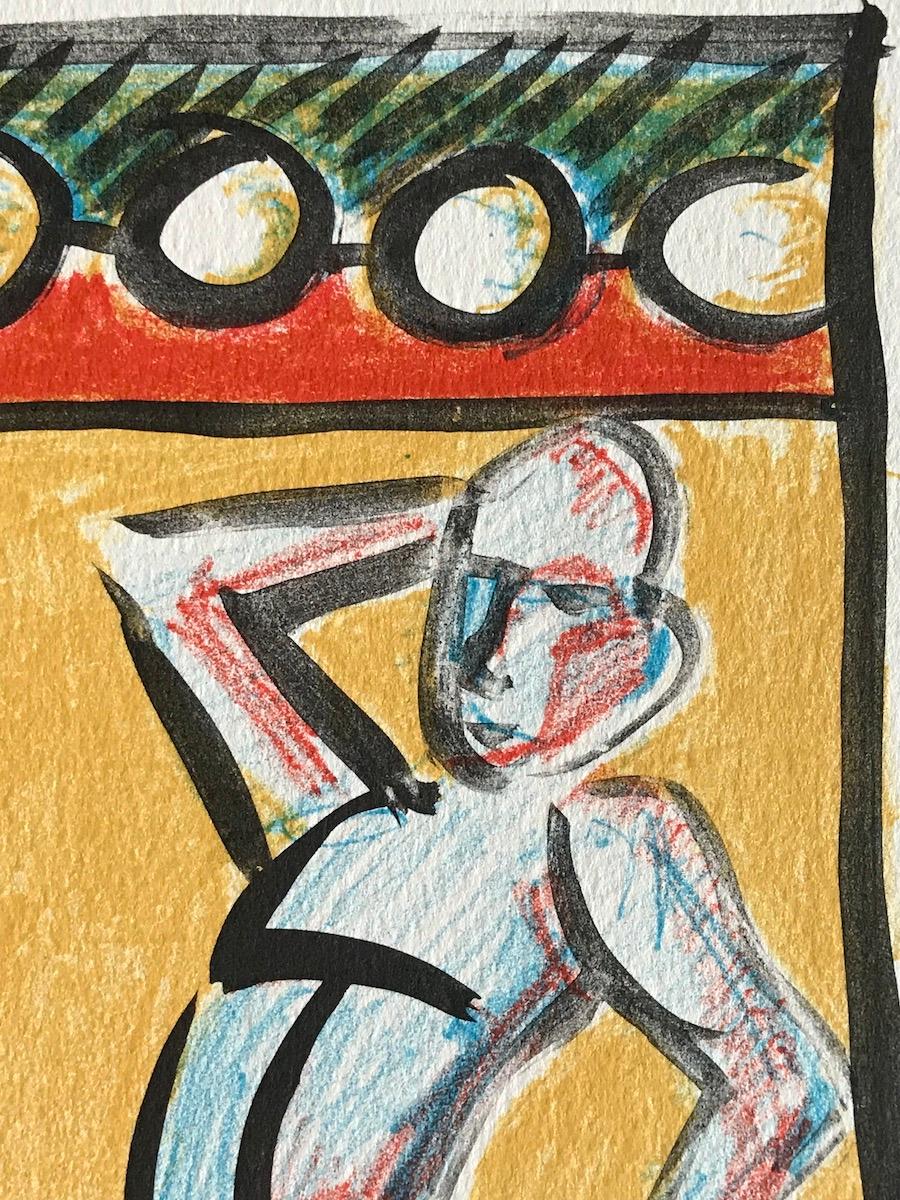 C.C.I., Litografia firmata, Coney Island, Figure di personaggi dei fumetti - Figurative Print Beige di Marie Roberts