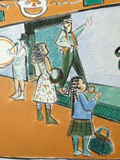 C F S II, Snake Charmer, Signed Lithograph, Coney Island Sideshow, Gold, Green