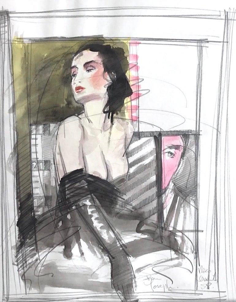 SEDUCTRESS Signed Watercolor, Erotic Fashion Portrait, Modern Boudoir Art