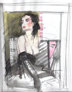 Vintage SEDUCTRESS Signed Watercolor, Erotic Fashion Portrait, Modern Boudoir Art