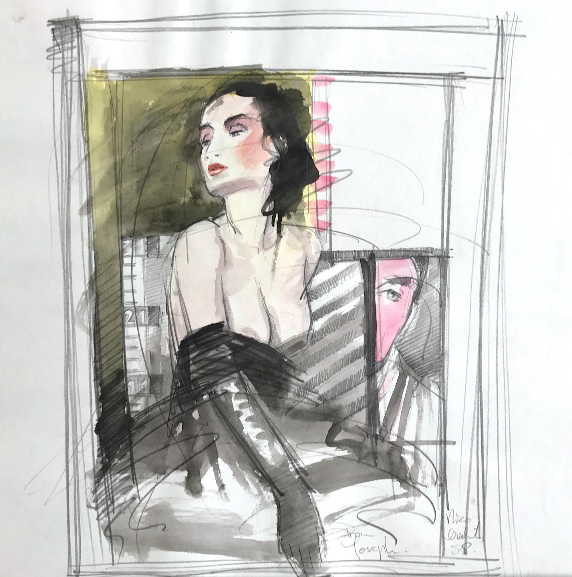 SEDUCTRESS Signed Watercolor, Erotic Fashion Portrait, Modern Boudoir Art