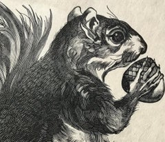 SQUIRREL Signed Wood Engraving, Animal Portrait on Japanese Rice Paper, Nature