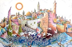 JERUSALEM OF PEACE Signierte:: geprägte Lithographie:: Westwand Jerusalem:: Jüdisch