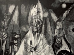 ANOTHER WORLD Signierter Holzstich:: Surreales Porträt:: Macabre-Kunst Skelettbild