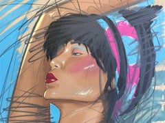 SUNBATHER Signed Lithograph, Sunbather Peach Swimsuit, Lounge Chair, Tall Drink