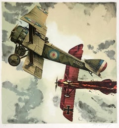 Vintage AIR DUEL Signed Lithograph WW I Fighter Aircraft, Air Combat, Aviation History