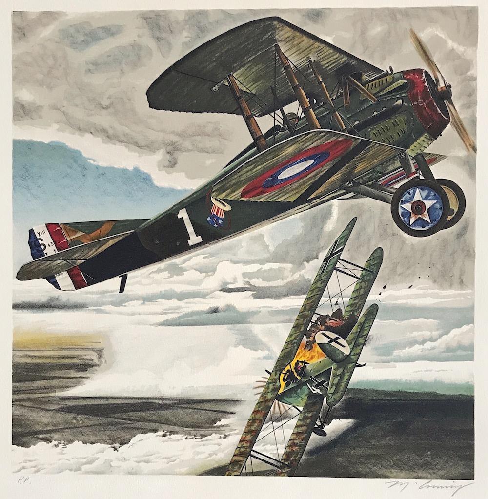 Mervin Allen Corning Portrait Print - CAPTAIN EDDIE Signed Lithograph WW I Flying Ace, Air Combat Aviation History