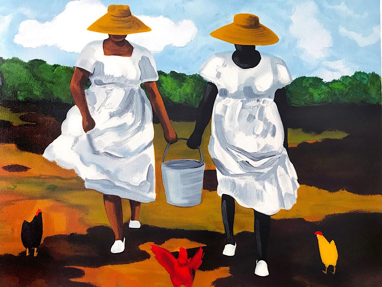 SHARING THE CHORES Signed Lithograph Black Women African American Gullah Culture - Print by Jonathan Green