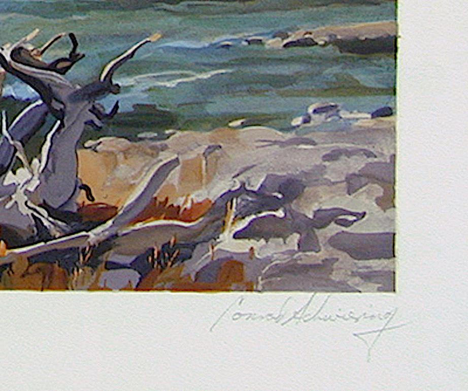 EASIN' EM HOME Signed Lithograph, American Cowboys Crossing River with Horses - American Realist Print by Conrad Schwiering