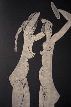 "Contemplation I" - gold block print on black paper