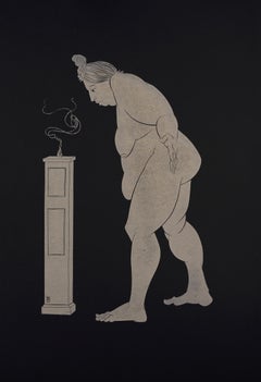 Martyn Tverdun - "Scenting" - gold block print on black paper, nude female "Scenting" - gold block print on black paper, nude female