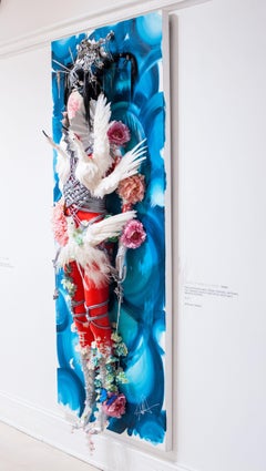 “Waves of Winged Illusions” (water) - oriental 3D wall piece in blue