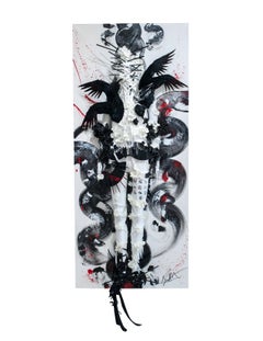 “Blood of the Unveiled” (earth) - oriental 3D wall piece in black and white