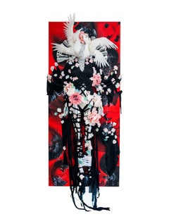 “Flight of Eternal Fortune” (air) - oriental 3D wall piece in red