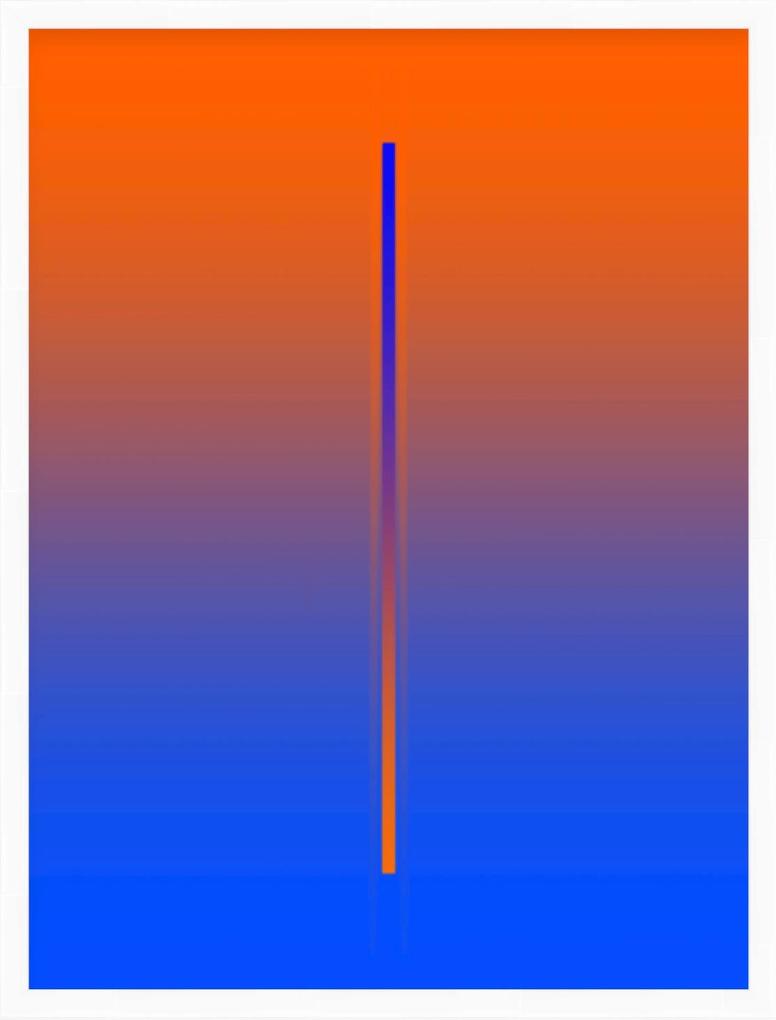 Pletneva Abstract Print - "Lunar Year" - minimalistic digital print, orange and blue, white frame