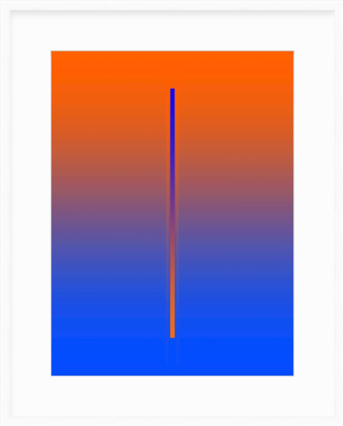 Pletneva Abstract Painting - "Lunar Year" - minimalistic digital print, orange and blue, white mat