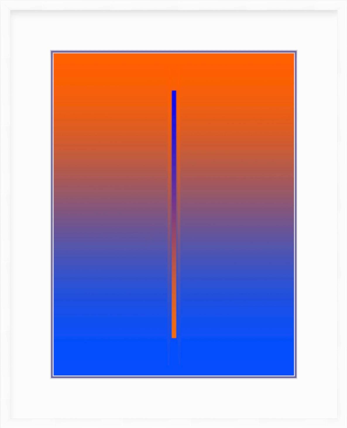 Pletneva Abstract Painting - "Lunar Year" - minimal digital print, orange and blue, white mat purple core