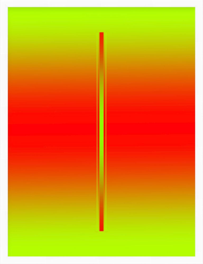 Pletneva Abstract Painting - "Blush" - minimalistic digital print, red and green, white frame