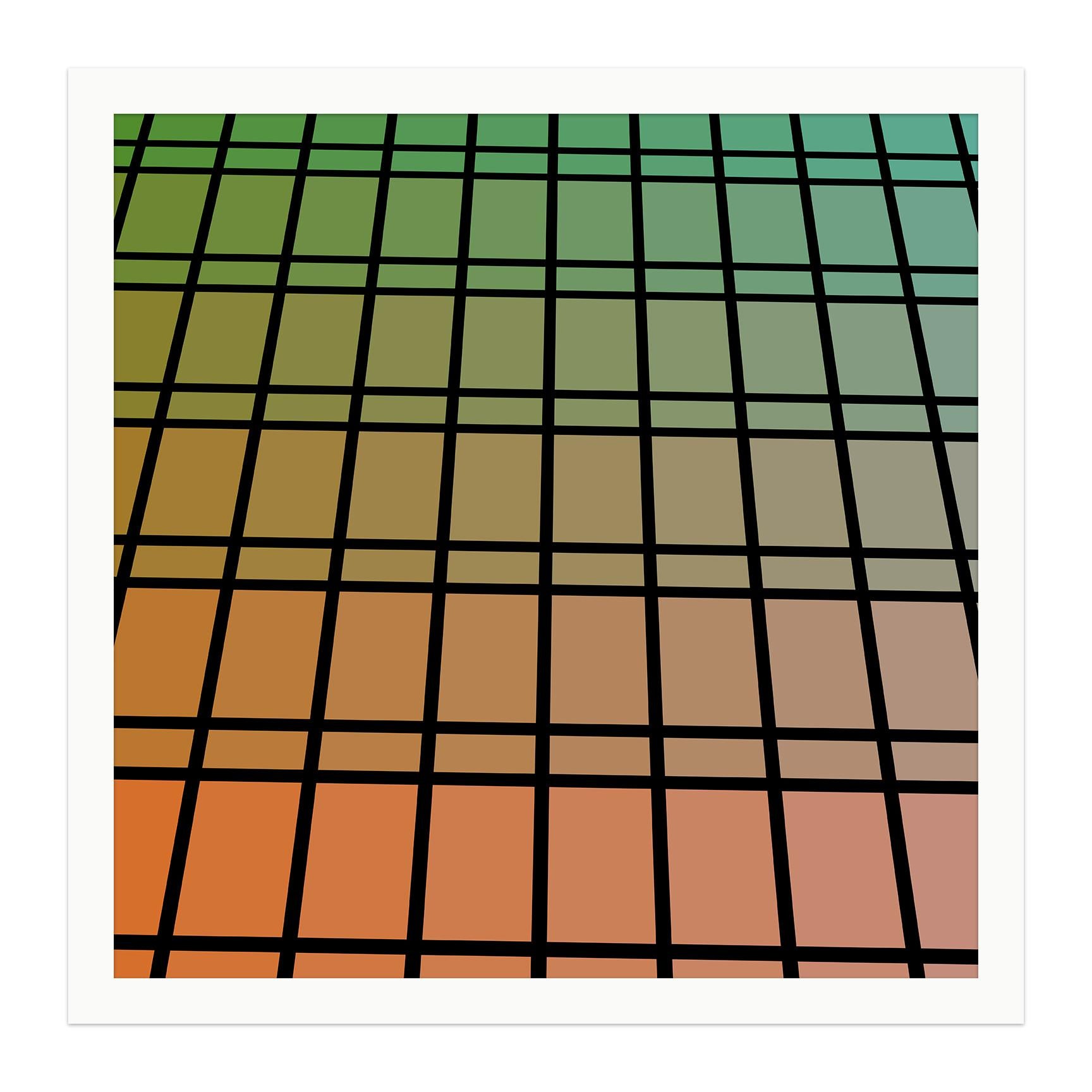 Jeff Davis Abstract Painting - "Facade 78" - single edition digital abstract print, orange/green, framed