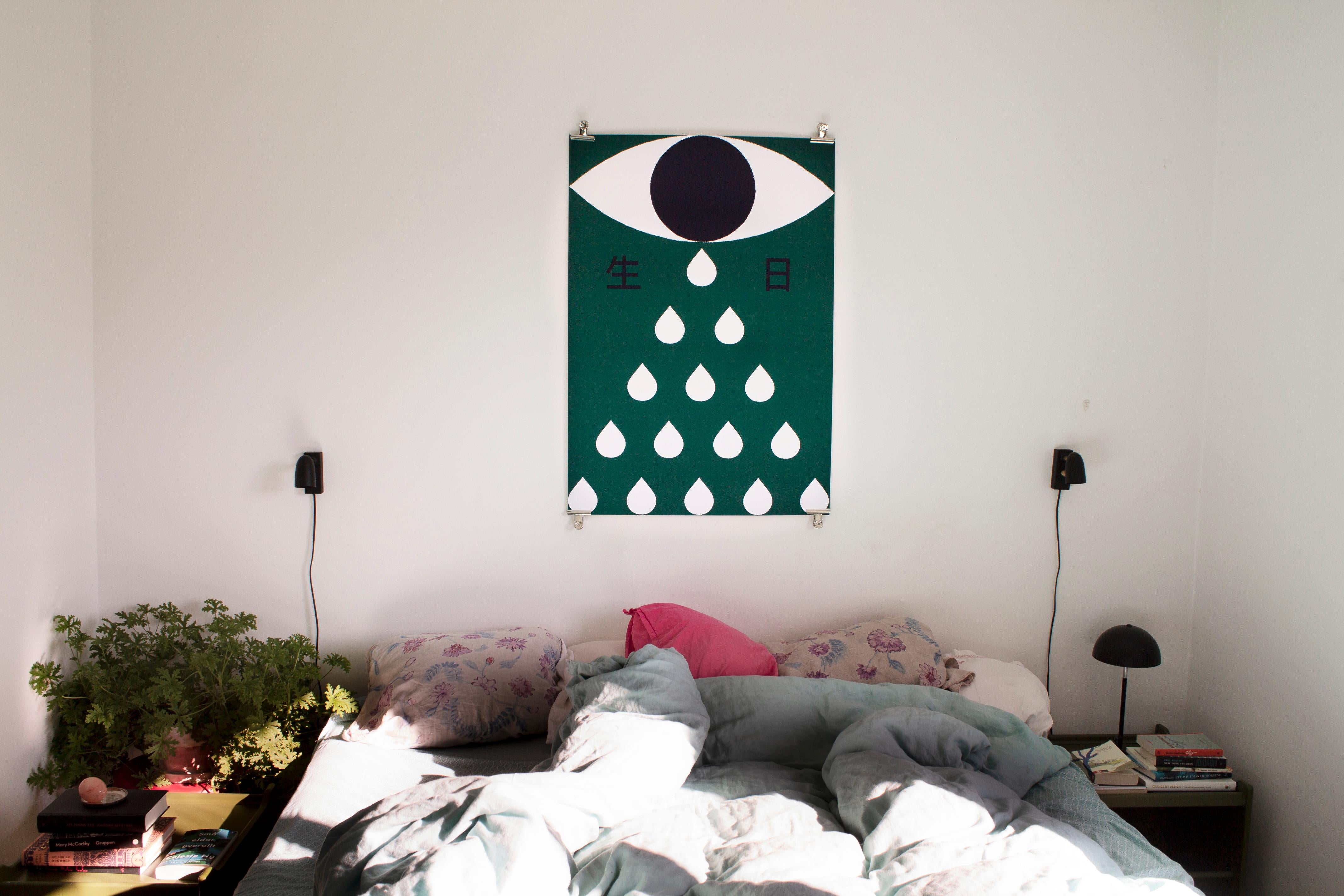 Birthday - green digital print with hieroglyphs, framed - Contemporary Print by Simon Appel