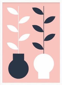 "Yin Yang" - pink digital print with plants, framed