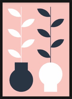 "Yin Yang" - pink digital print with plants, black frame