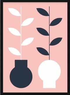 "Yin Yang" - pink digital print with plants, black frame