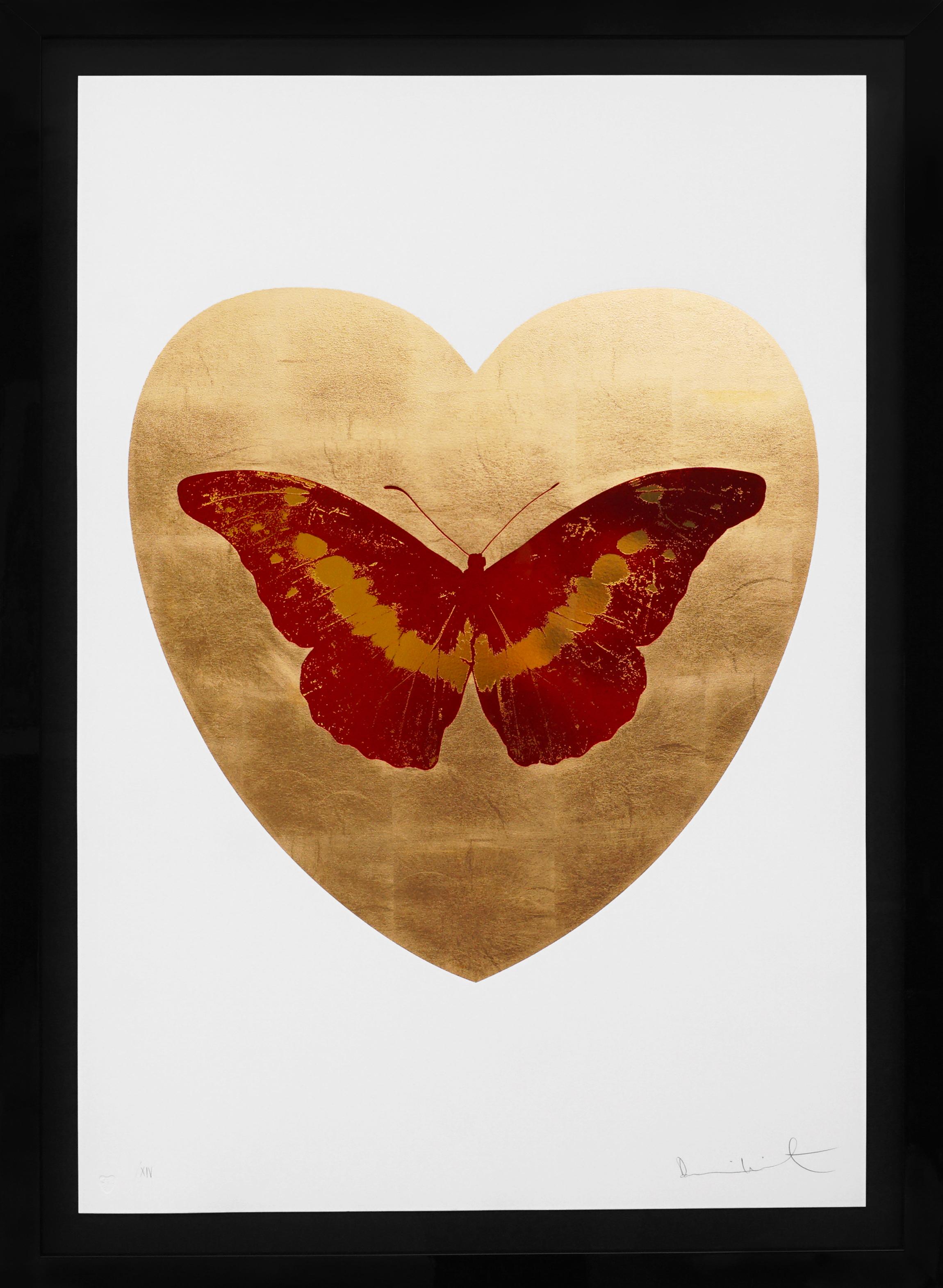 'I Love You' 24K Gold Leaf Heart, Red Butterfly, 2015 - Art by Damien Hirst