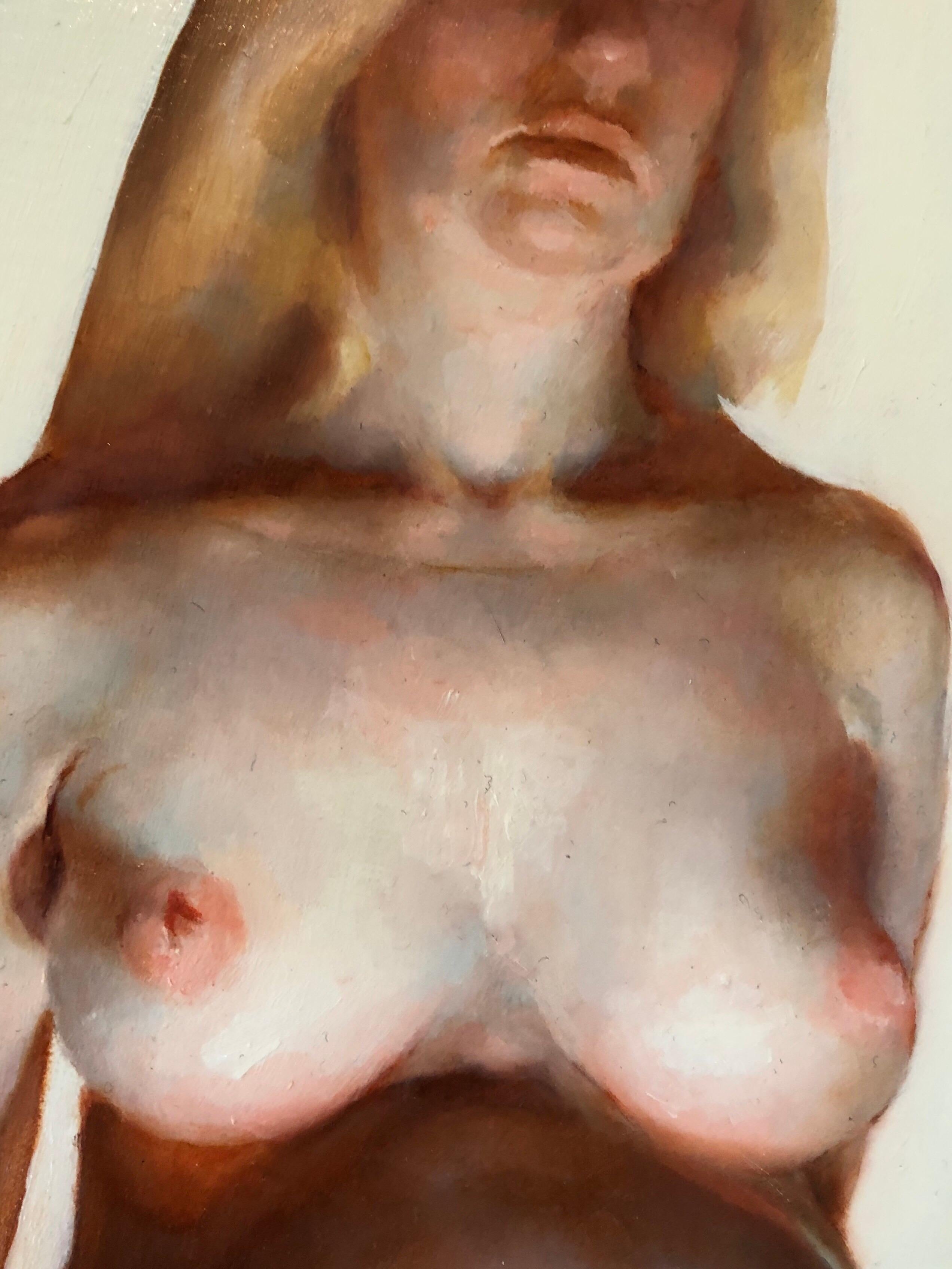 Study for Transfiguration, Self-Portrait at 46 - Beige Figurative Painting by Emanuela DeMusis