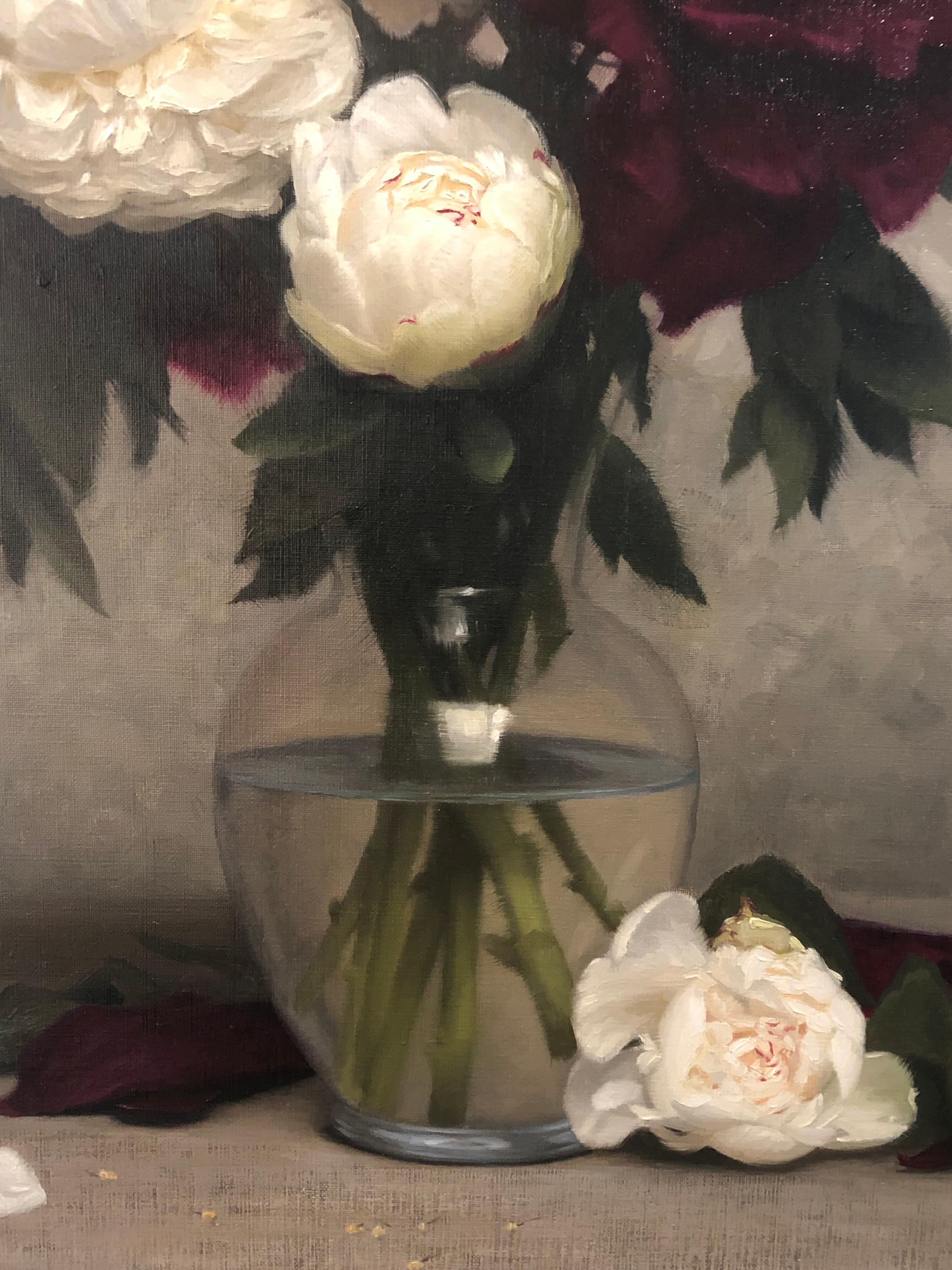 Red and White Peony Bouquet - Painting by Brendan Johnston