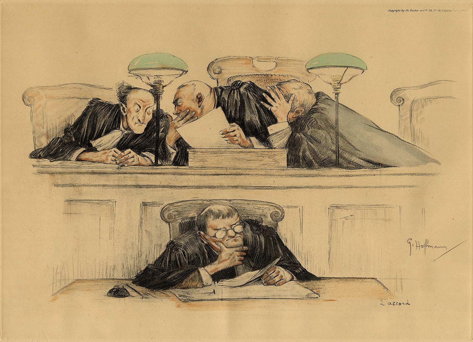 Gustave Adolph Hoffman Figurative Print - L'Accord (The Agrrement / a satirical French look at their legal community)