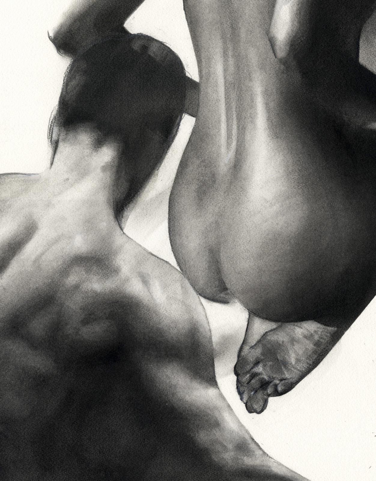 Nudefarbener Mann und Frau (Desire und sexuelle Spannung) (Grau), Figurative Art, von Tom Leveritt