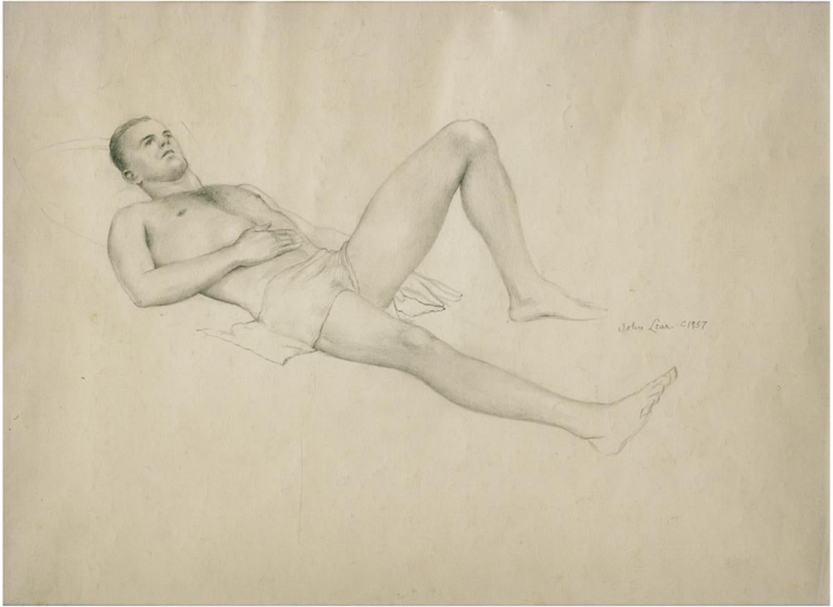 Resting Man (Man relaxes draped only in a small towel) - Art by John Brock Lear