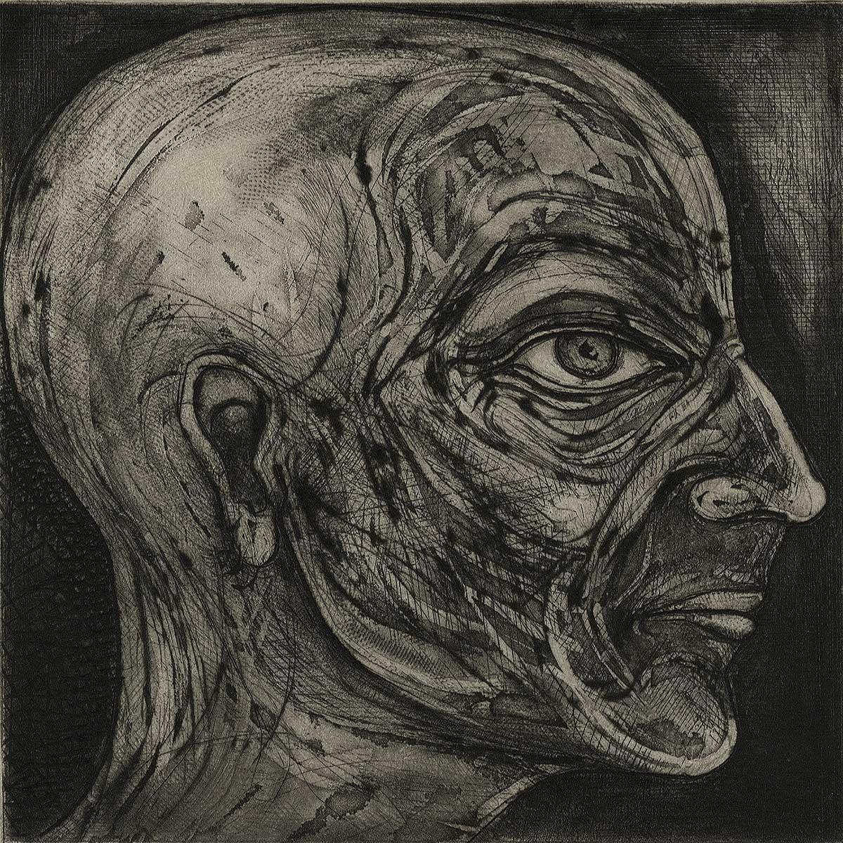 Seyed M. S. Edalatpour Portrait Print - One of Twelve VI (etchings of one of 12 heads based on  monumental sculpture)