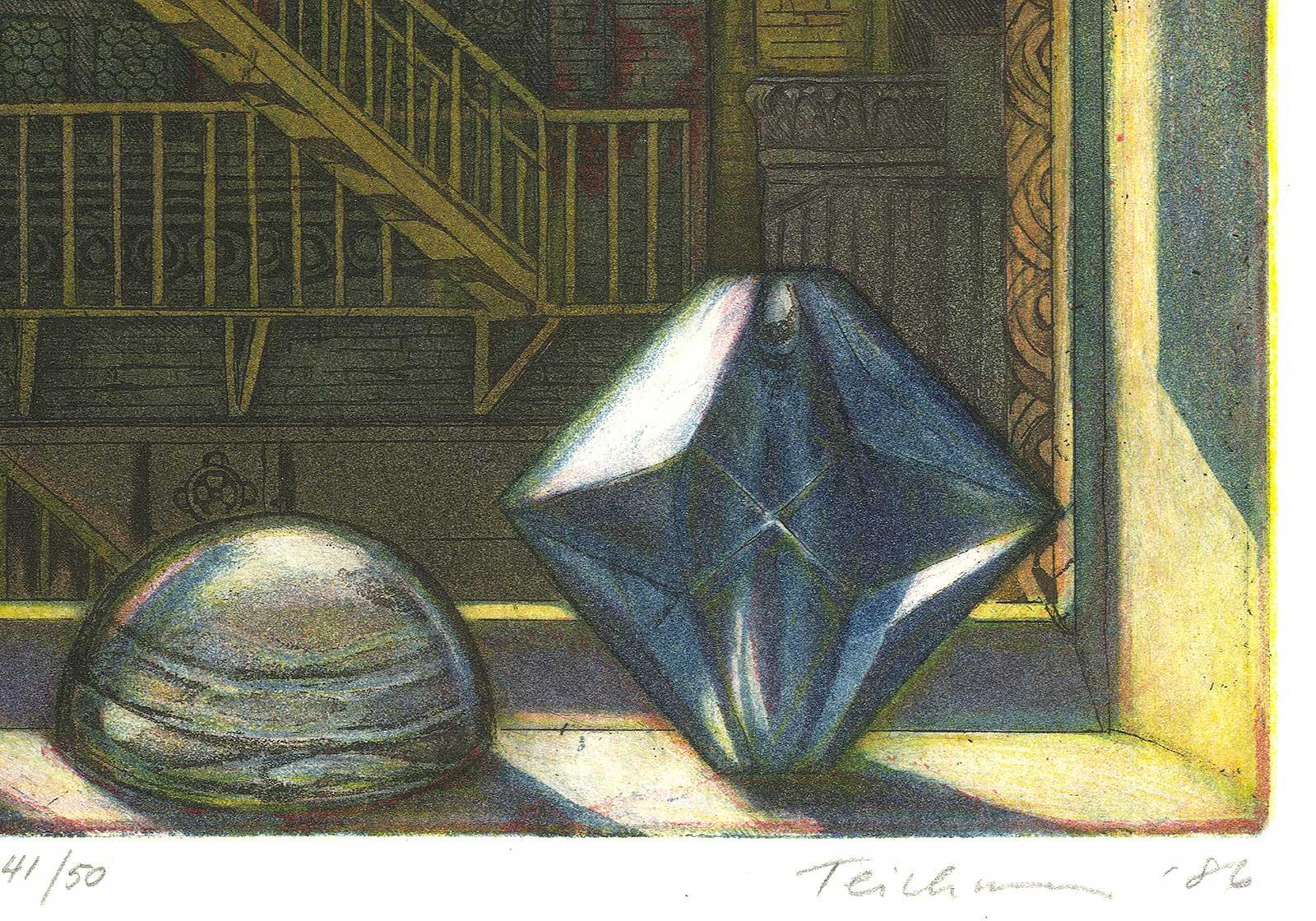 Klassische Anspielung (Stillleben von Objekten:: die an einem Fenster in Brooklyn sitzen) (Schwarz), Still-Life Print, von Mary Teichman