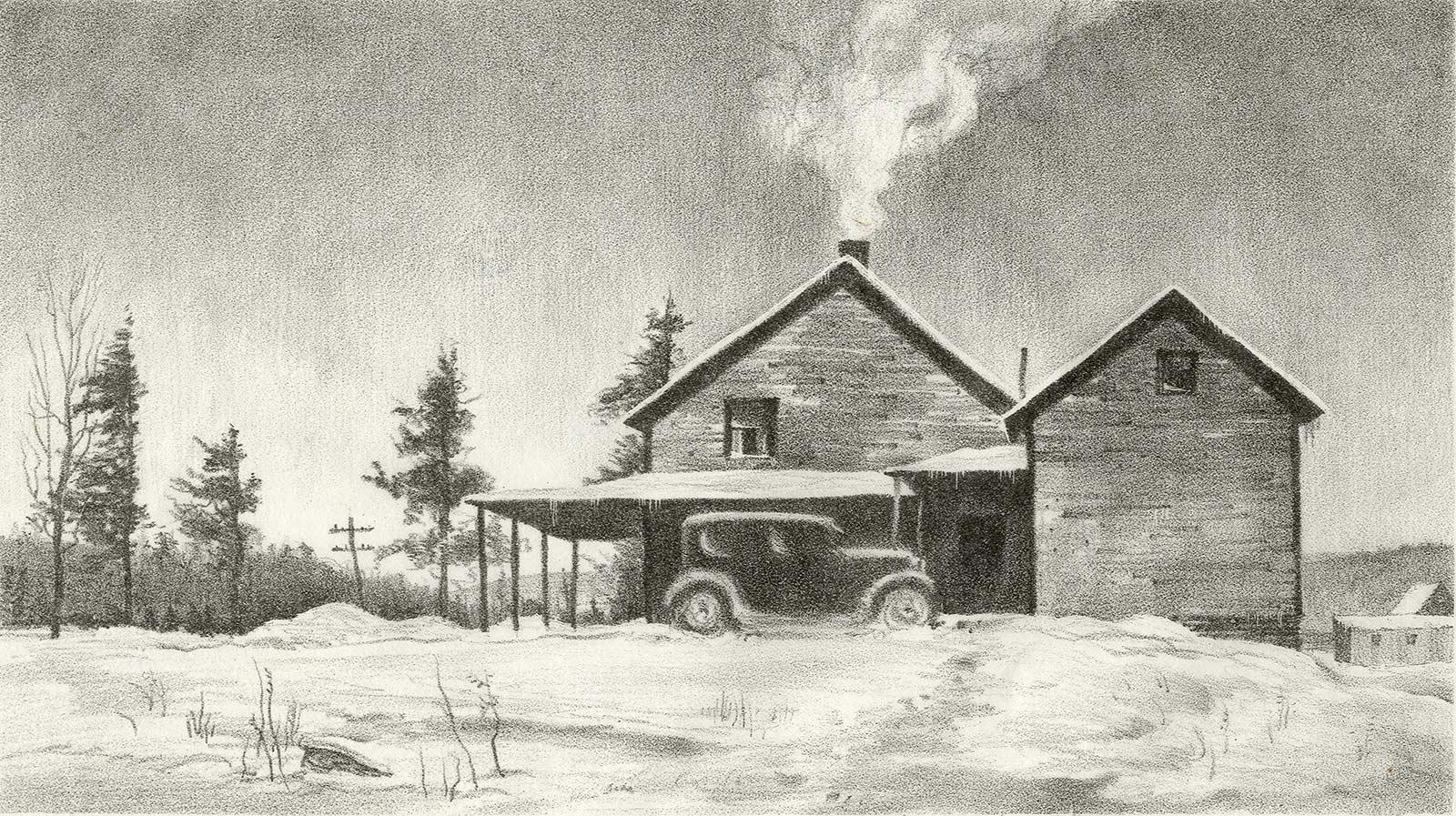 John Menihan Landscape Print - Leon's House (the warm home as a refuge on a cold day in upstate New York)