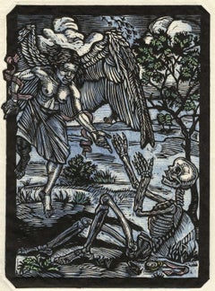 Vintage Angel and Skeleton (the rescuing Angel appears to be female)