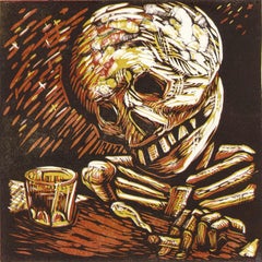 Vintage Show Me the Way (skeleton turns to alcohol to help get through the night)